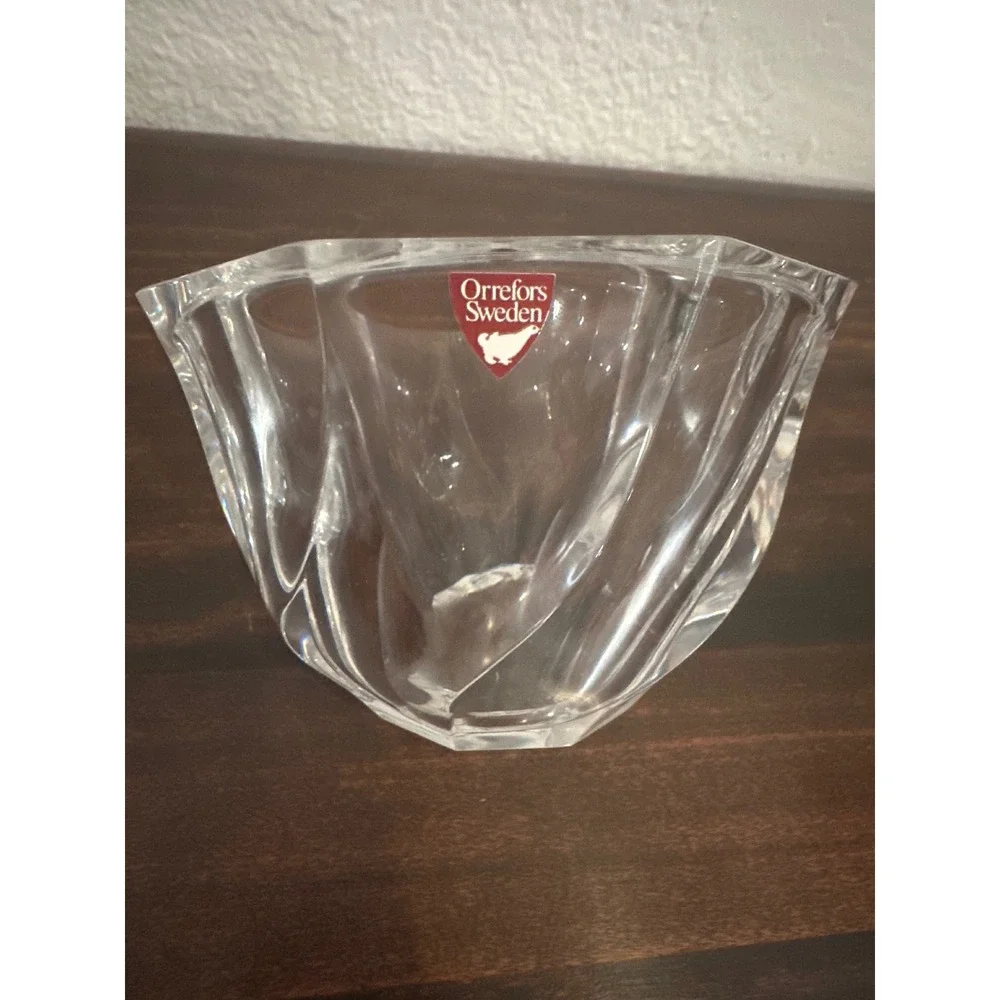 Orrefors Sweden Stella‎ Crystal Bowl Anne Nilsson Signed Octagon Glass Dish